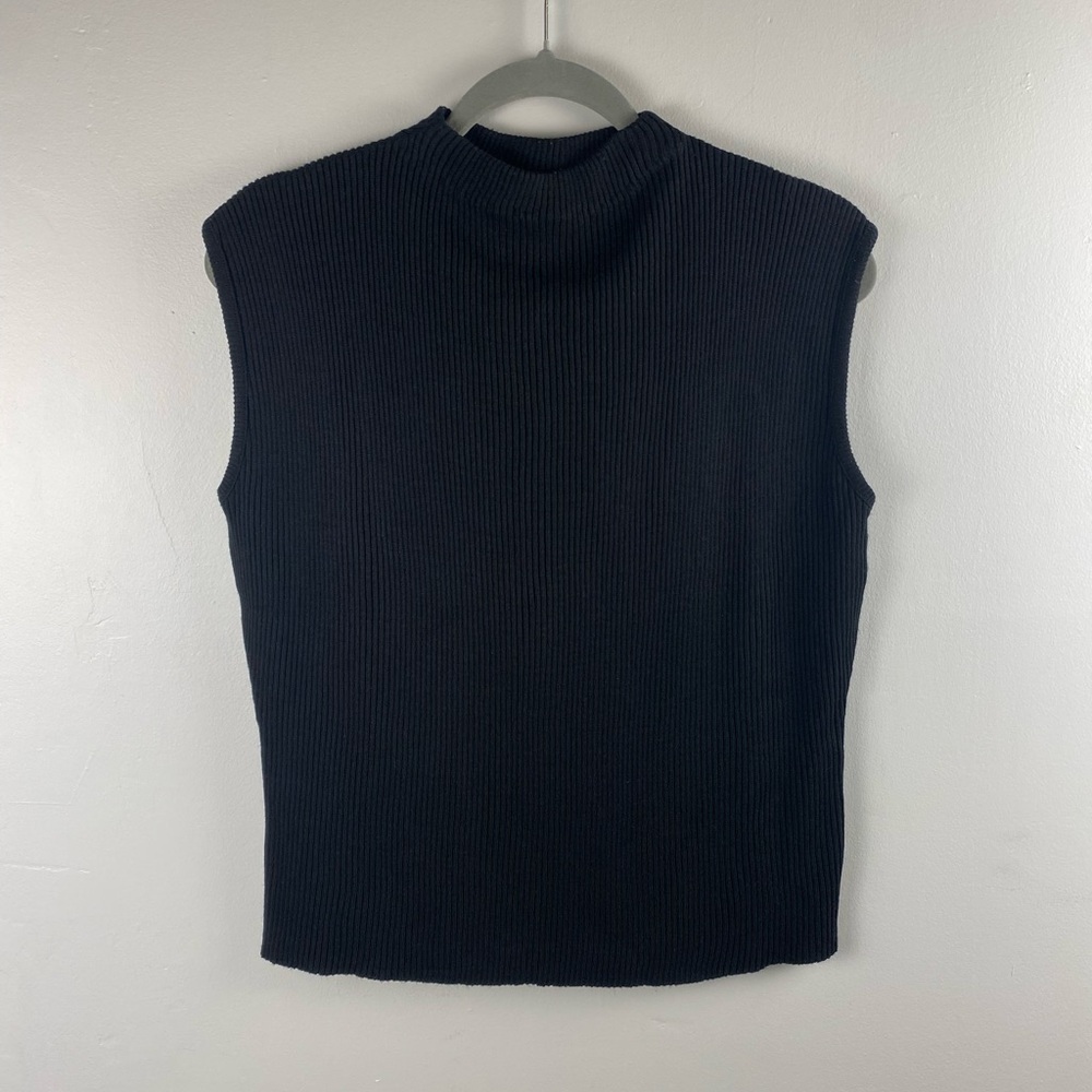 90s Spunky Black Sleeveless Ribbed Top Boxy Mock Neck Size Medium
